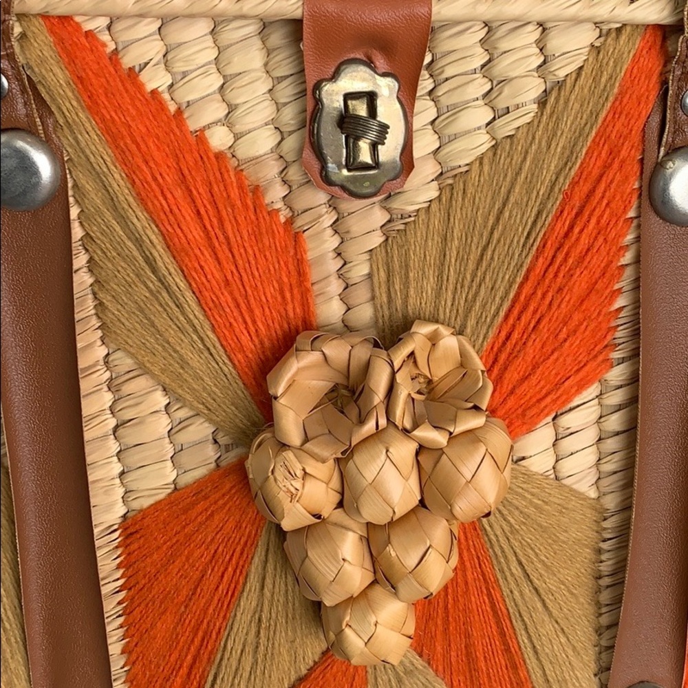 Beach Straw Wooven Square VTG basket Bag - Picture 6 of 8